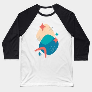 Mid-Century Atomic Age Abstract 17 in Blue, Teal, Peach, Coral and Yellow Baseball T-Shirt
